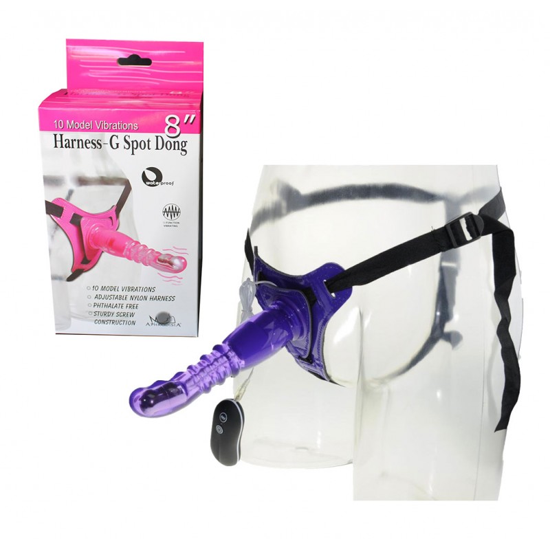 Aphrodesia 8 Inch Harness Strap On Vibrator - Purple